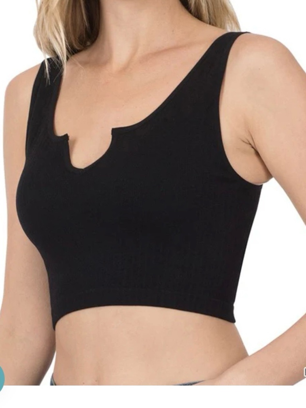 Zenana-Black Notch-Neck Ribbed Crop Tank